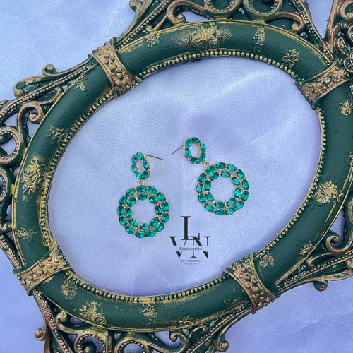 گوشواره کریستالی طرح جواهر سبز
